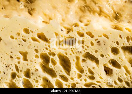 the natural yeast rises and creates bubbles in the dough Stock Photo