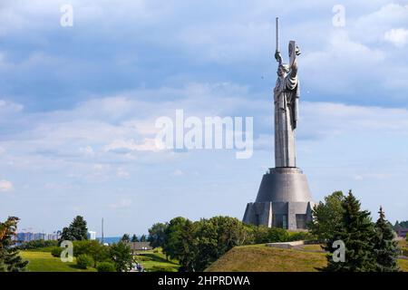 Kiev, Ukraine - July 04 2018: The Motherland Monument is a 62 m (203 ft) tall monumental statue. Its overall structure measuring 102 m (335 ft) includ Stock Photo