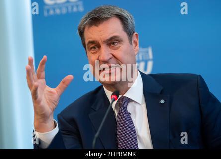 Munich, Germany. 23rd Feb, 2022. Markus Söder (CSU), Prime Minister of Bavaria. Credit: Sven Hoppe/dpa/Alamy Live News Stock Photo