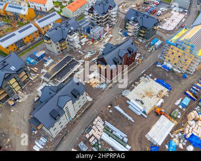 Visual Reference: Aerial Drone View Of Scandinavian Style Apartments Construction Site
