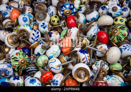 Old ornate knobs background. Stock Photo