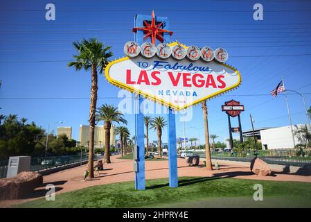 The Welcome to Fabulous Las Vegas sign is a Las Vegas landmark funded in May 1959 and erected soon after by Western Neon. Stock Photo