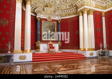 SAINT PETERSBURG, RUSSIA - FEBRUARY 17, 2022: Interior of Petrovsky hall. State Hermitage Museum Stock Photo
