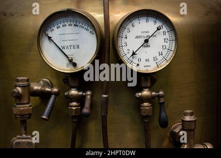 Measuring analog indicators - steampunk retro style equipment Stock Photo
