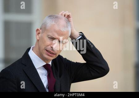 Paris, France, February 23, 2022, France's Minister Franck Riester leaves after taking part in the weekly cabinet meeting at The Elysee Presidential Palace in Paris on February 23, 2022. Photo by Eliot Blondet / ABACAPRESS.COM Stock Photo