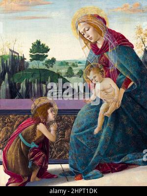 Madonna and Child with Young Saint John the Baptist (Rockefeller Madonna), tempera on panel painting by Sandro Botticelli, 1490-1493 Stock Photo