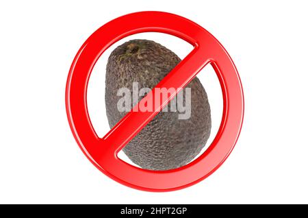 Avocado pear with forbidden sign, 3D rendering isolated on white background Stock Photo