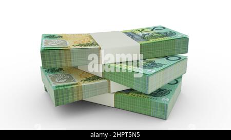 3d rendering of Stack of Australian dollar notes. Few bundles of Australian currency isolated on white background Stock Photo