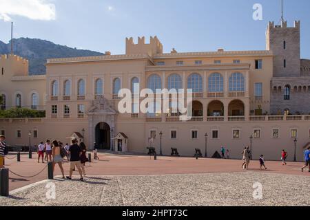 Monaco-Ville, Monaco:August 13,2021:Prince's Palace of Monaco,French Riviera. Exterior view of palace - official residence of Prince of Monaco.  Stock Photo