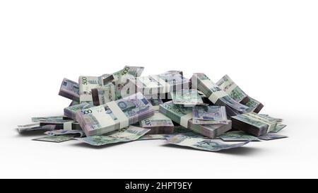 3D Stack of 500 Belarusian ruble notes isolated on white background ...
