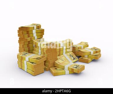 Stack of Bhutanese ngultrum notes. 3D rendering of bundles of banknotes Stock Photo