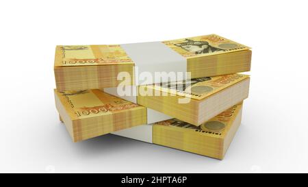 3d rendering of Stack of Bhutanese ngultrum notes. Few bundles of Bhutanese currency isolated on white background Stock Photo