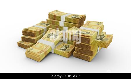 Bhutanese ngultrum notes. 3D rendering of bundles of banknotes Stock Photo