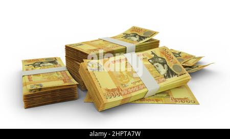 3d rendering of Stack of Bhutanese ngultrum notes. bundles of Bhutanese currency notes isolated on white background Stock Photo