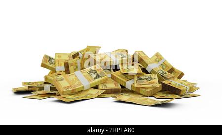 3D Stack of Bhutanese ngultrum notes isolated on white background Stock Photo