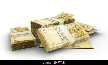 3D Stack of 200 Bolivian Boliviano notes isolated on whited background. Bolivian currency Stock Photo