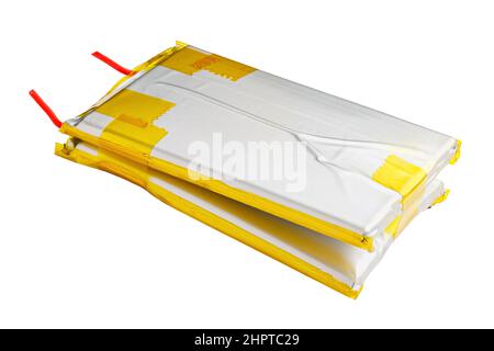 swollen double Li-ion battery pack isolated on white background Stock Photo