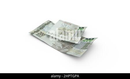 3D rendering of Double Brazilian real notes isolated on white background Stock Photo