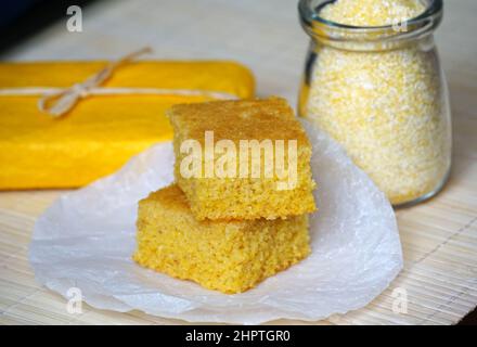 A healthy homemade tasty cake made from organic corn grits Stock Photo