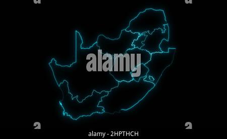 Abstract map outline of South Africa with Provinces glowing outline in black background Stock Photo