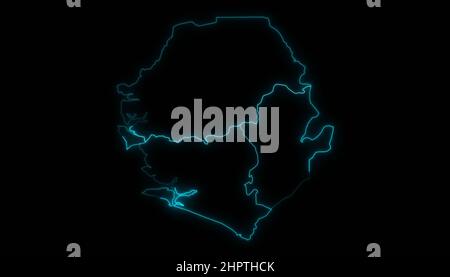 Abstract map outline of Sierra Leone with Provinces glowing outline in black background Stock Photo