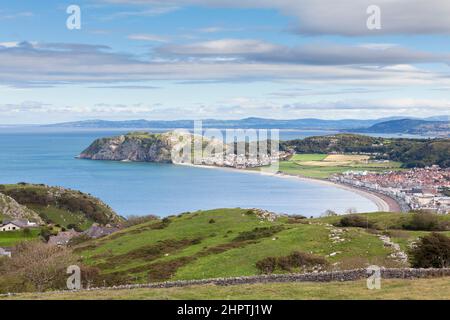 Views looking down on to Llandudno's North Shore Beach and Little Orme Stock Photo