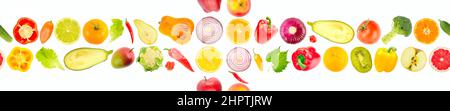 Large size seamless pattern. Multicolored vegetables and fruits isolated on white background. Stock Photo