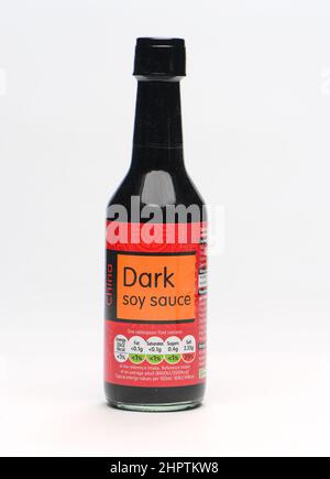 Dark soy sauce bottle from lidl on white background Stock Photo