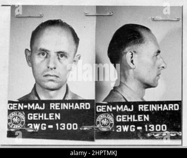 REINHARD GEHLEN (1902-1979) Nazi Wehrmacht intelligence officer who later worked with the CIA and Federal German intelligence services. American Army mugshot after his capture inn1945. Stock Photo