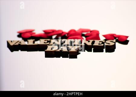 Valentines Day Background. Valentine's background with red hearts. Bright red hearts on a colorful background Stock Photo