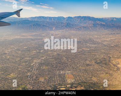 Aerial view of West Covina, view from window seat in an airplane at California, U.S.A. Stock Photo