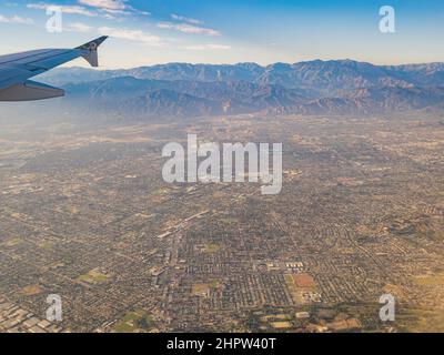 Aerial view of West Covina, view from window seat in an airplane at California, U.S.A. Stock Photo