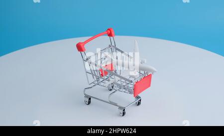 White plane in a shopping trolley. Stock Photo