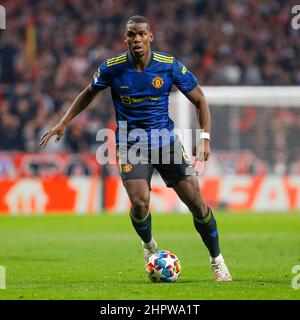 MADRID, SPAIN - FEBRUARY 23: Paul Pogba of Manchester United during the UEFA Champions League match between Club Atlético de Madrid and Manchester United at the Estadio Metropolitano on February 23, 2022 in Madrid, Spain (Photo by DAX Images/Orange Pictures) Stock Photo