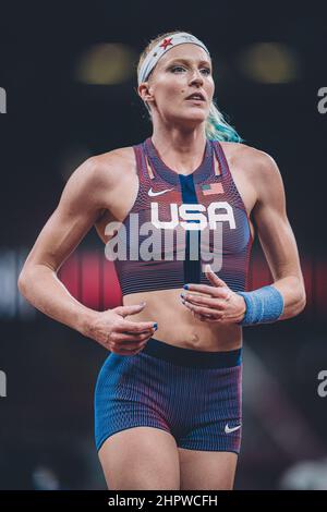 Sandi Morris participating in the pole vault at the Doha 2019 World