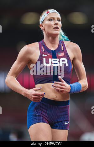Sandi Morris participating in the pole vault at the Doha 2019 World