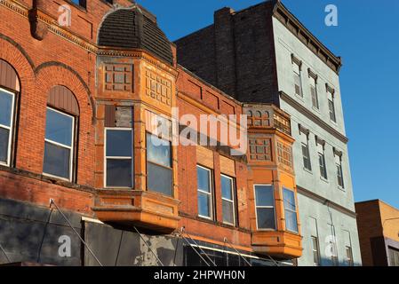 Old brick building in Midwest city on a beautiful sunny afternoon. Stock Photo