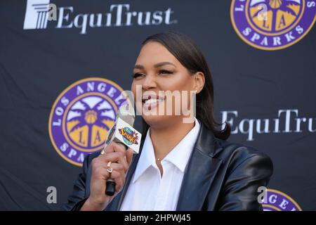 Liz Cambage during a Los Angeles Sparks introductory press conference