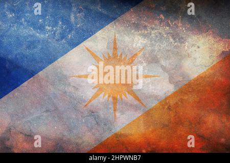 Top view of retro flag Tocantins, Brazil with grunge texture. Brazilian patriot and travel concept. no flagpole. Plane design, layout. Flag background Stock Photo