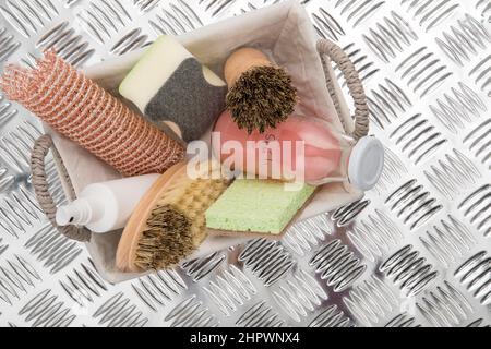 Miscellaneous cleaning products, cleaning agents, spring cleaning, symbolic image, Bavaria, Germany Stock Photo