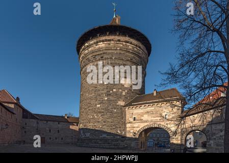 Spittlertorturm, historic fortress tower from 1377, Nuremberg, Middle Franconia, Bavaria, Germany Stock Photo