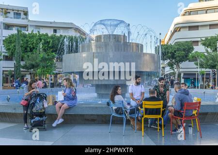 Young people, fountain, Dizengoff Square, Tel Aviv, Israel Stock Photo