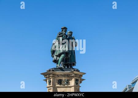 The Johannes Gutenberg monument on the southern Rossmarkt (1854 - 1858, by sculptor Eduard Schmidt von der Launitz). Johannes Gutenberg - inventor of Stock Photo