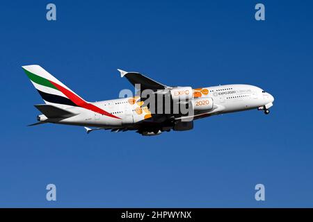 Aircraft Emirates, A6-EOV Emirates Airbus A380-800 Stock Photo