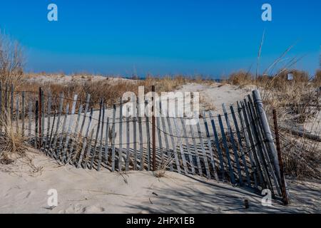 Dunes on a Cold Winter Day, Sandy Hook, Gateway National Park, New Jersey, USA Stock Photo