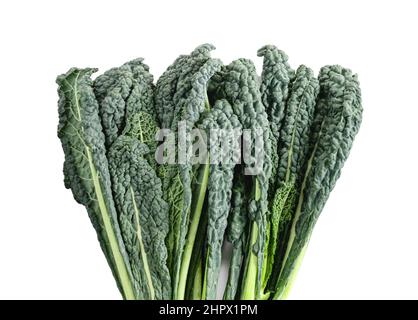 Kale leaves salad vegetable on white background. black kale, italian kale, tuscan kale. Top view, from above Stock Photo