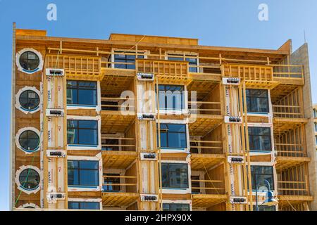 Fragment of a new home under construction in Vancouver, Canada. Nobody, street photo, selective focus Stock Photo