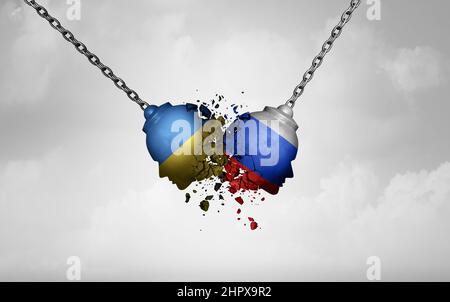 Russia Ukraine Dispute concept as an international diplomatic crisis between two governments as a struggle between the west and east resulting. Stock Photo