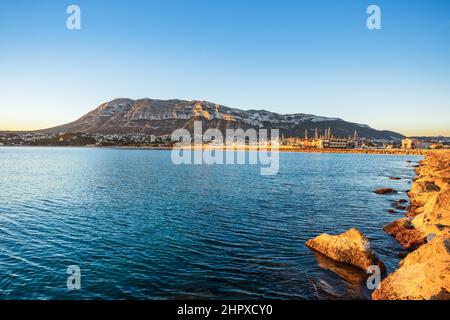 Scenic wiew of Montgó from Marina de Dénia port Stock Photo