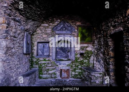 Central fountain of Triora, village of the witches, Liguria, Italy Stock Photo